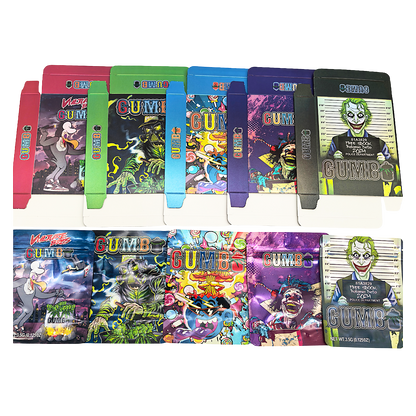 25 Pack – 3.5g Shaped Mylar Bags & Boxes Set (5 Design Mix) Gumbo Styles 3