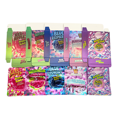 25 Pack – 3.5g Shaped Mylar Bags & Boxes Set (5 Design Mix) Hubba Bubba Gum Flavor