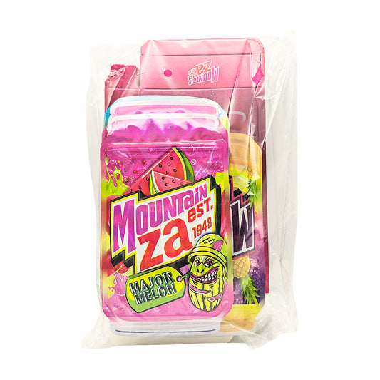 25 Pack – 3.5g Shaped Mylar Bags & Boxes Set (5 Design Mix) Mountain Za Sodas