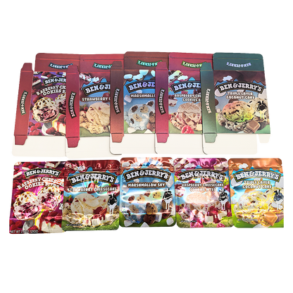 25 Pack – 3.5g Shaped Mylar Bags & Boxes Set (5 Design Mix) Ben & Jerry's Ice Cream