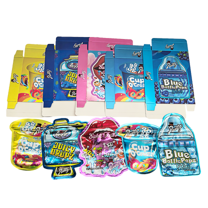 25 Pack – 3.5g Shaped Mylar Bags & Boxes Set (5 Design Mix) Runtz Styles 1