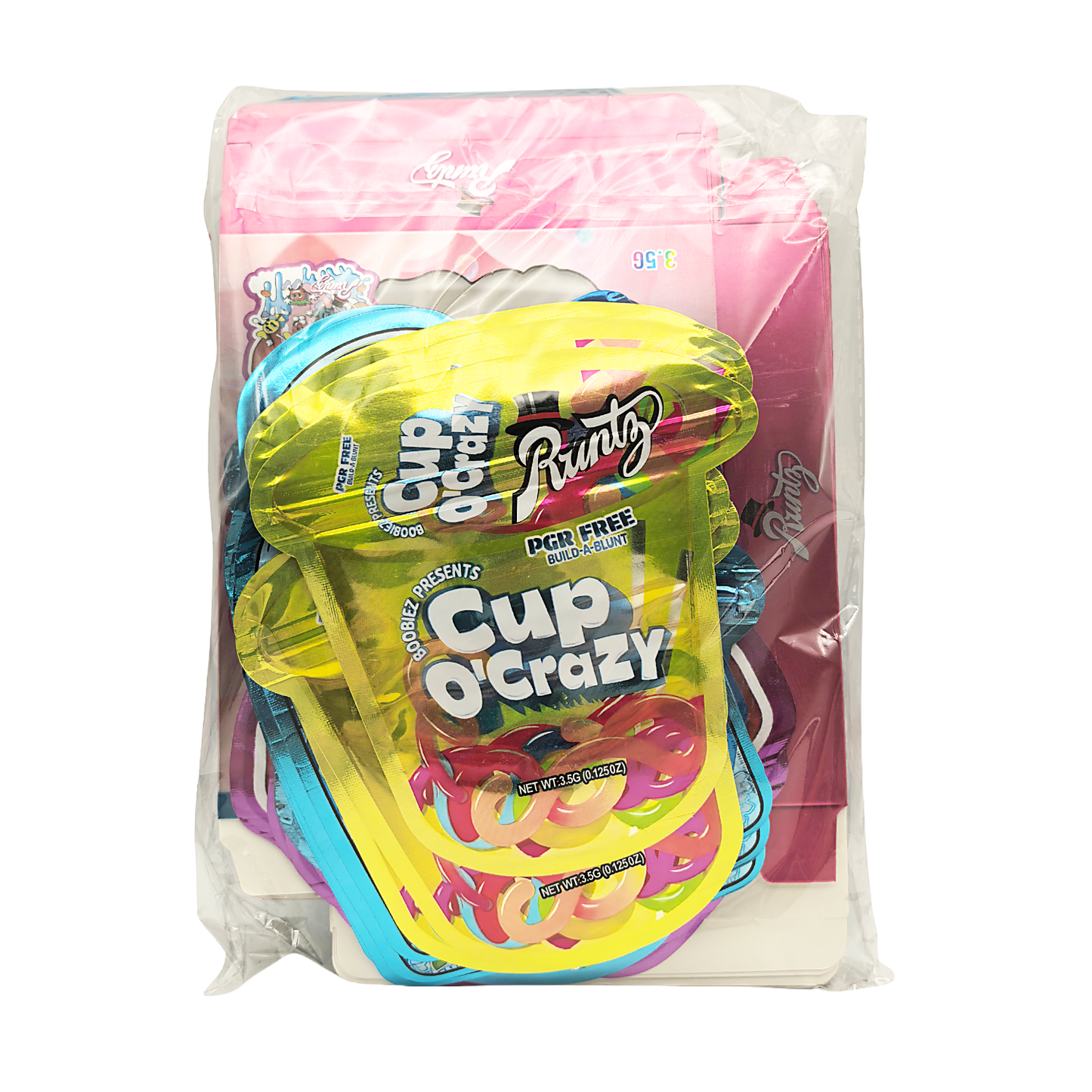 25 Pack – 3.5g Shaped Mylar Bags & Boxes Set (5 Design Mix) Runtz Styles 1