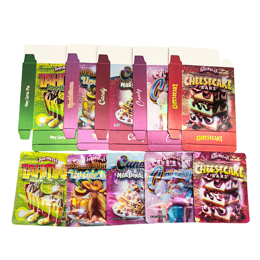 25 Pack – 3.5g Shaped Mylar Bags & Boxes Set (5 Design Mix) Sprinklez Sweet Style 2