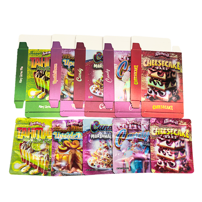 25 Pack – 3.5g Shaped Mylar Bags & Boxes Set (5 Design Mix) Sprinklez Sweet Style 2