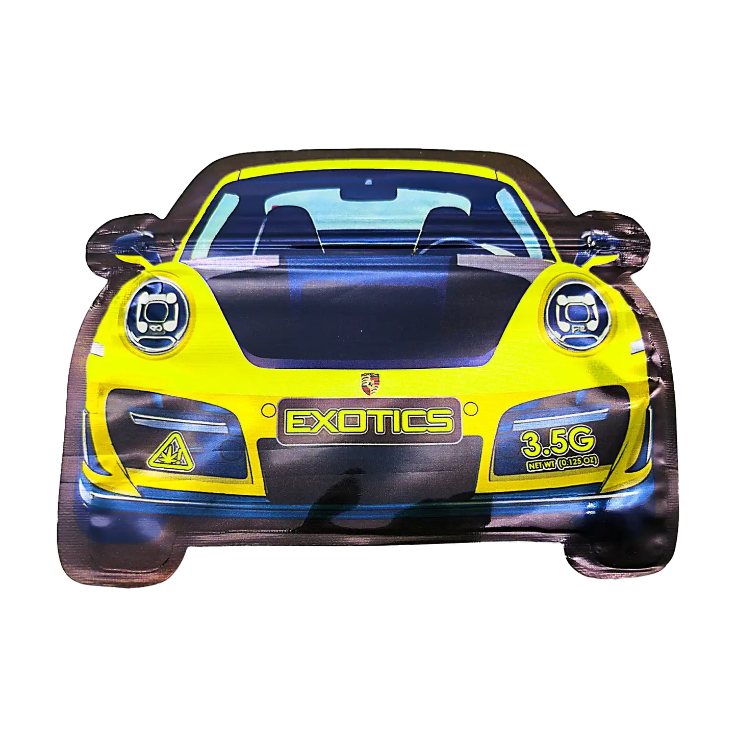3.5g Shaped Mylar Bag - Yellow Porsche Car (50 Count)
