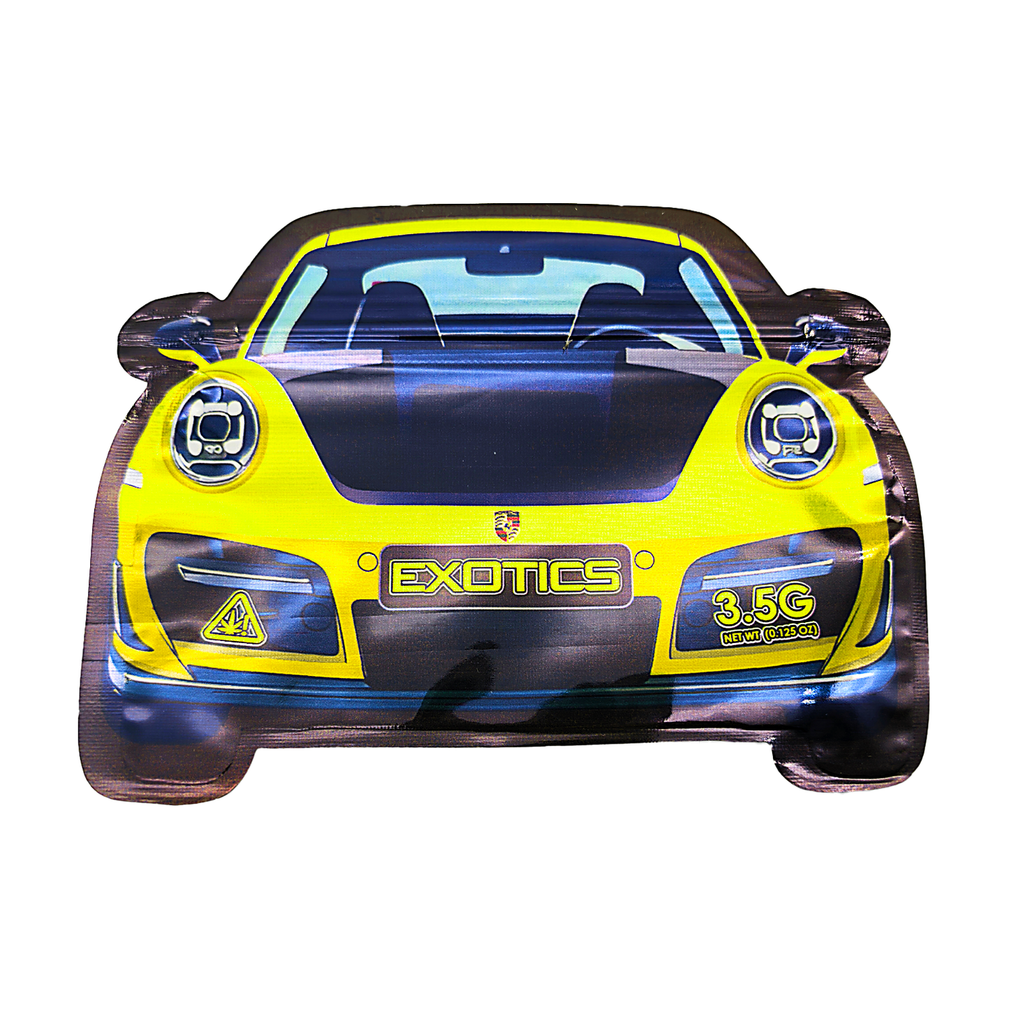 3.5g Shaped Mylar Bag - Yellow Porsche Car (50 Count)