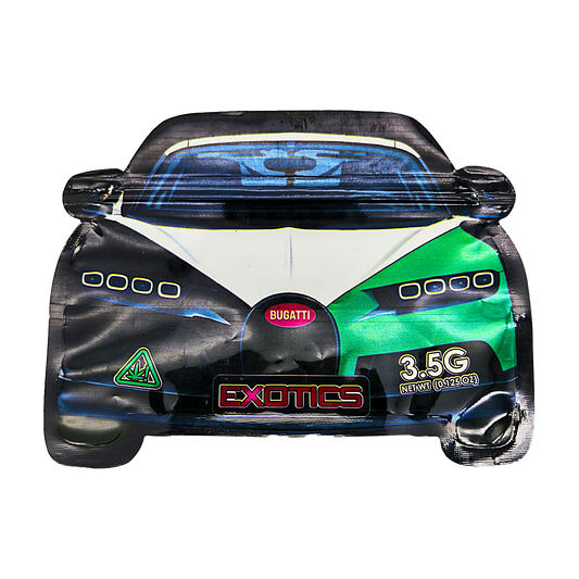 3.5g Shaped Mylar Bag - White Bugatti Car (50 Count)