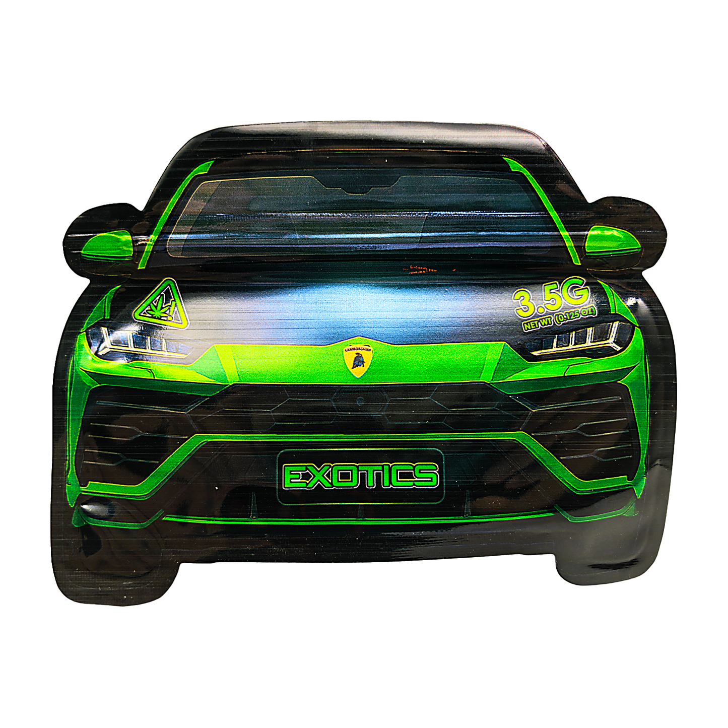 3.5g Shaped Mylar Bag - Green Lamborghini Car (50 Count)