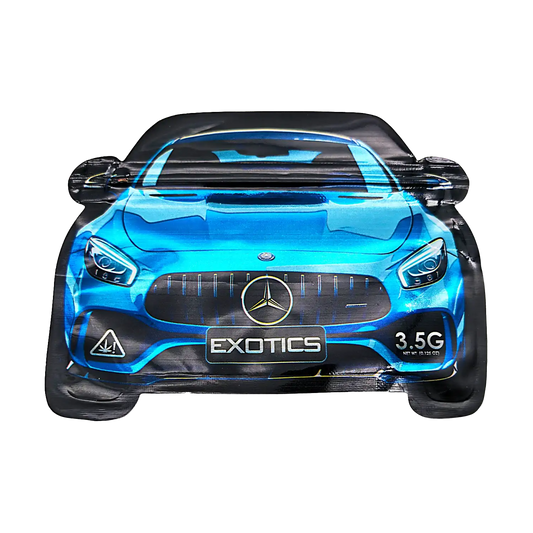 3.5g Shaped Mylar Bag - Blue Mercedes Benz Car (50 Count)