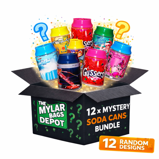 12 Pack 3.5g Soda Can Style Plastic Storage Containers with Lids Mystery Bundle - Assorted Designs
