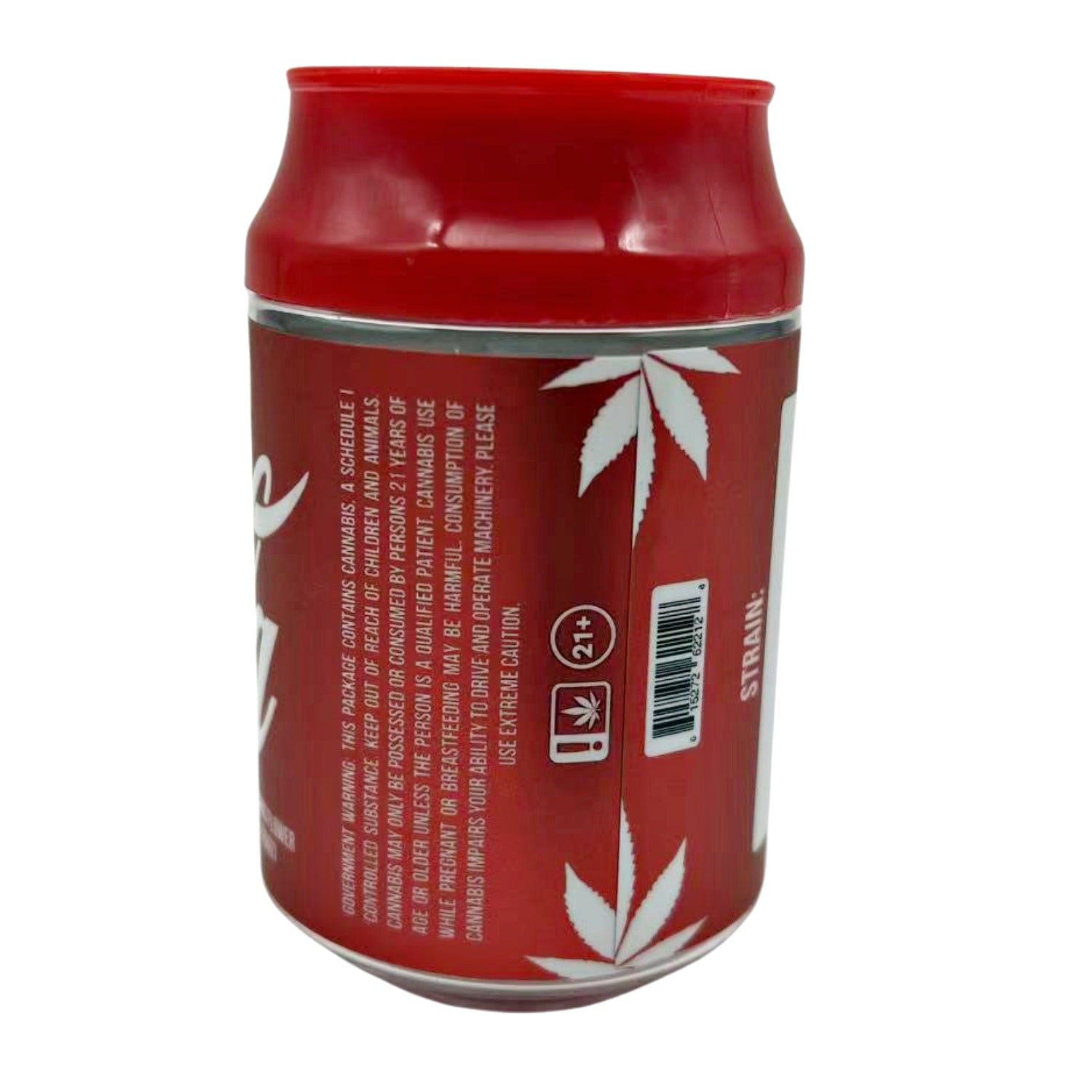 Can Mylar bag 3.5g, herb Mylar Bags, Where to buy mylar bags, Custom mylar bags near me, Mylar Bags Wholesale. Red can with white text and leaf design on a white background