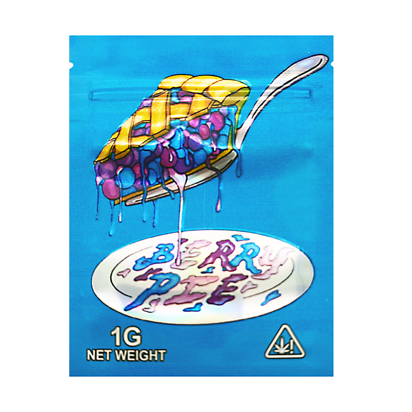 Mylar Bag Colorful packaging of a product with a spoon and melted substance on a blue background