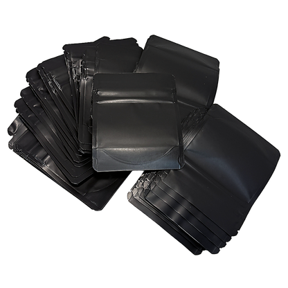 50 Pack -  3.5g Small (4" x 5") Black Plain Mylar Bags with Child Resistant Zipper – Heat Seal Foil Storage Pouches