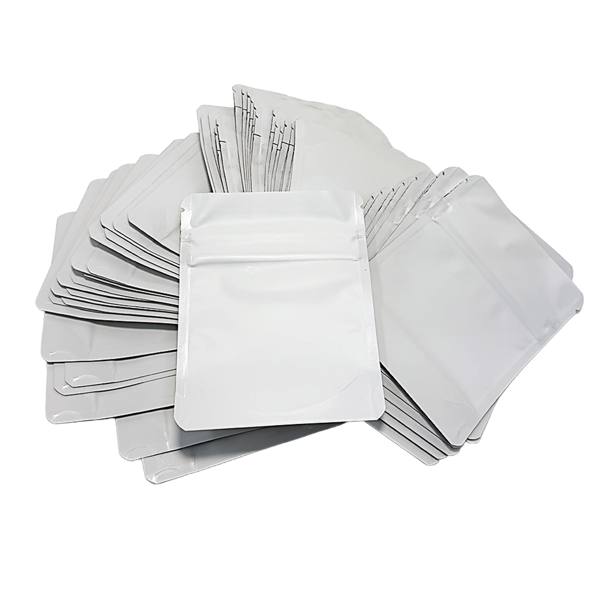 50 Pack -  3.5g Small (4" x 5") White Plain Mylar Bags with Child Resistant Zipper – Heat Seal Foil Storage Pouches