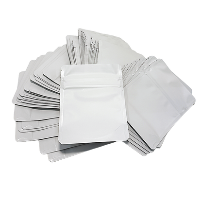 50 Pack -  3.5g Small (4" x 5") White Plain Mylar Bags with Child Resistant Zipper – Heat Seal Foil Storage Pouches