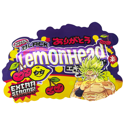 50 Pack – 3.5g Special Die Cut Shaped Mylar Bag - Kandy Depo Black Lemonhead
