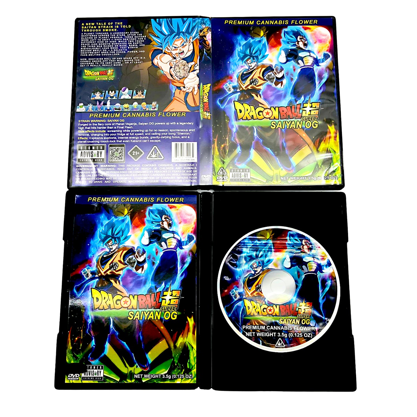 Mylar Bag Dragon Ball Z themed cannabis product packaging with character design on a white background