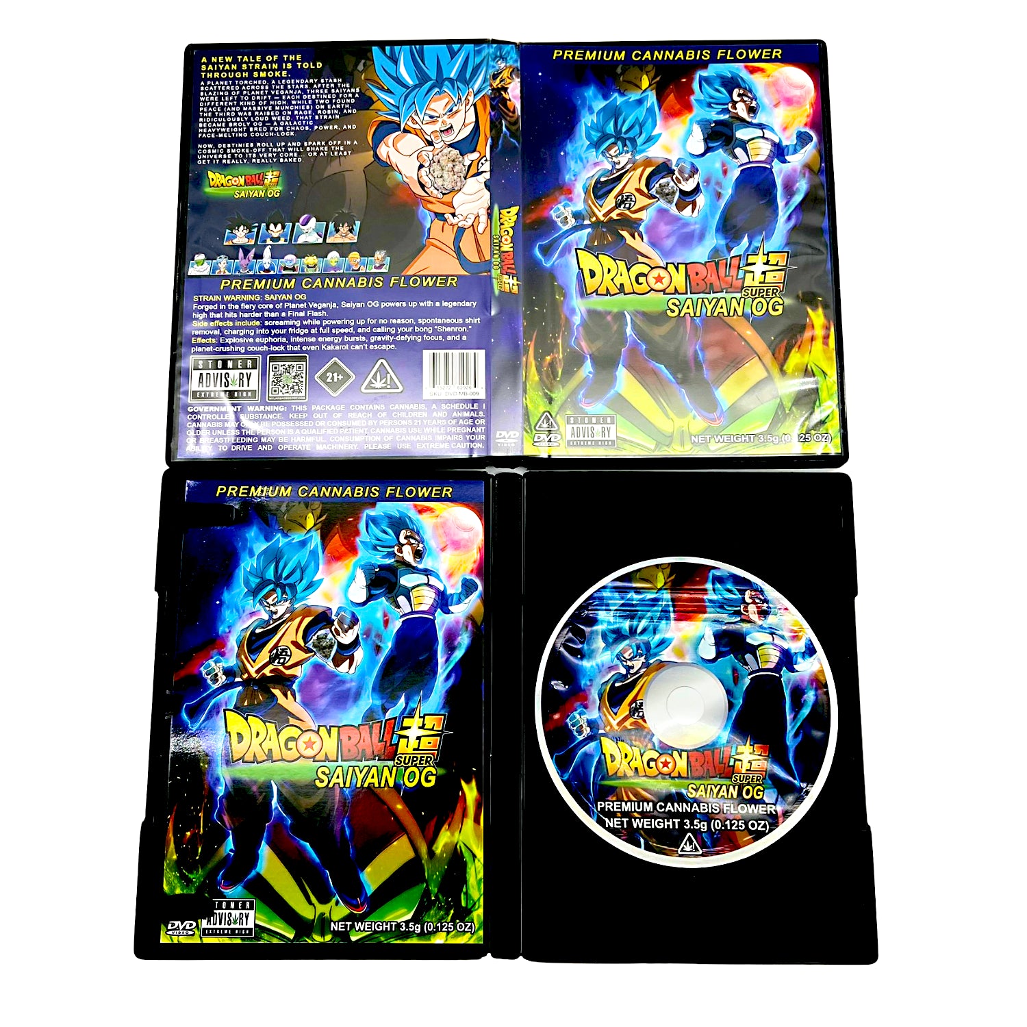 Mylar Bag Dragon Ball Z themed cannabis product packaging with character design on a white background