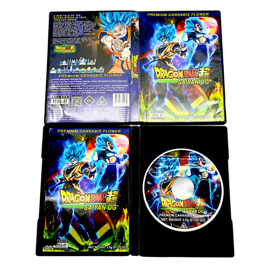 Mylar Bag Dragon Ball Z themed cannabis product packaging with character design on a white background