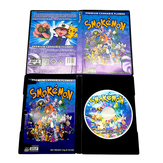 Mylar Bag Pokémon-themed cannabis product packaging with colorful graphics and text.