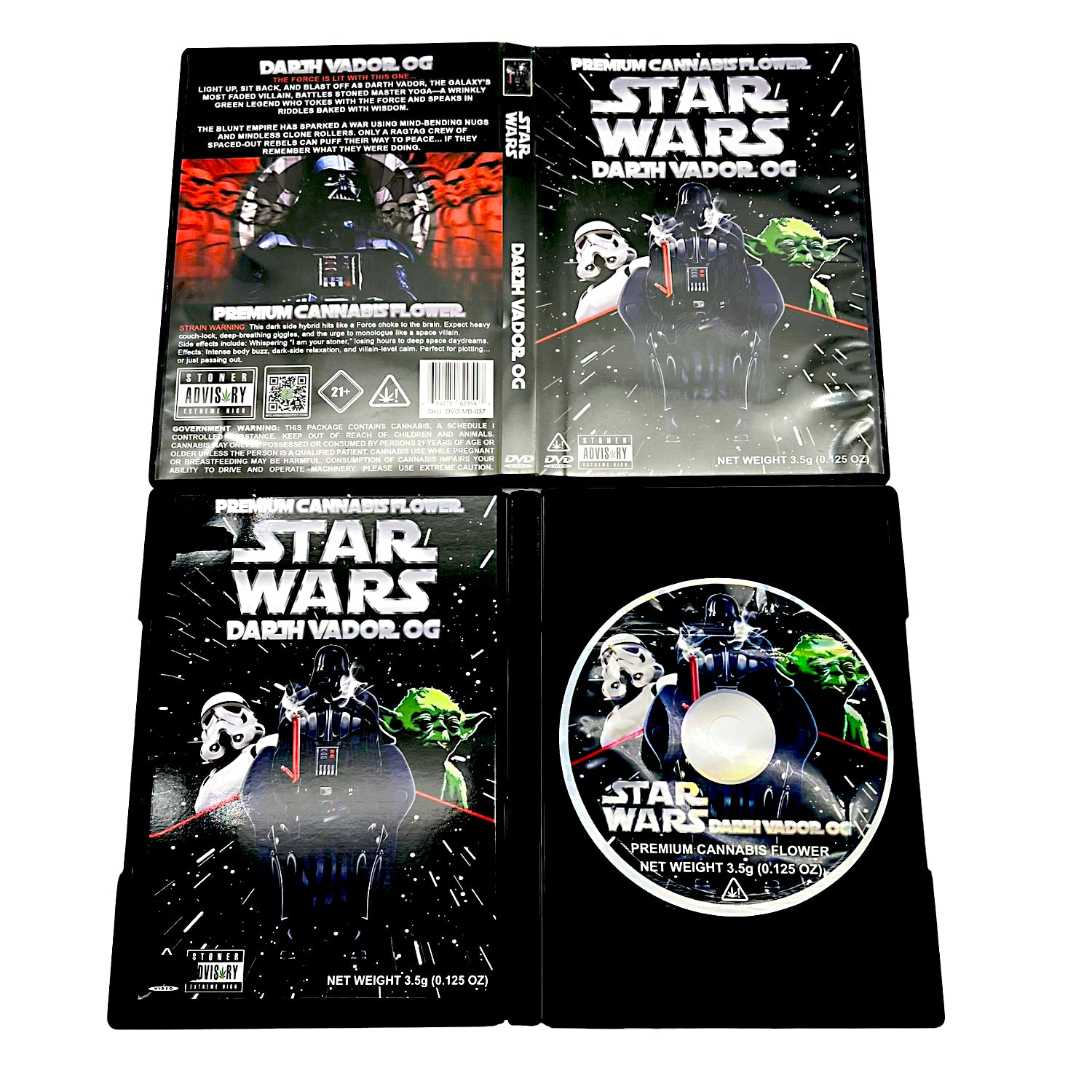 Mylar Bag Star Wars-themed cannabis flower packaging with a disc