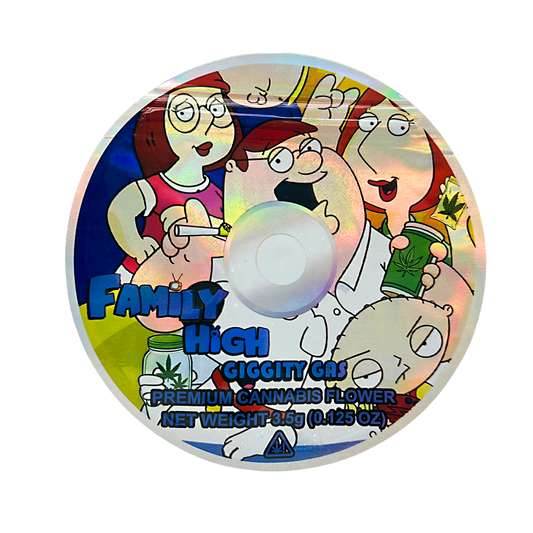 3.5g DVD Shaped Mylar Bag - Family High Giggity GRS (50 Count)