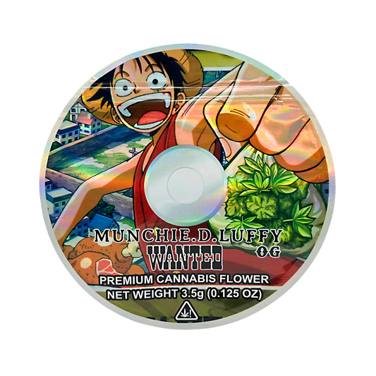 3.5g DVD Shaped Mylar Bag - One Piece Munchie D. Luffy Wanted (50 Count)