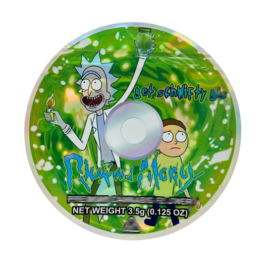 50 Pack - 3.5G DVD Shaped Mylar Bags - Rick and Morty Get Schwifty Gas