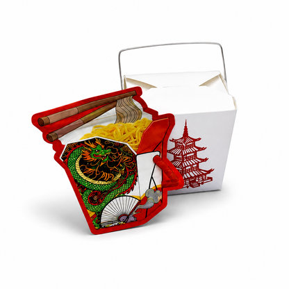12 Pack Takeout Box with Noodle Storage Pouches – Choose Your Design