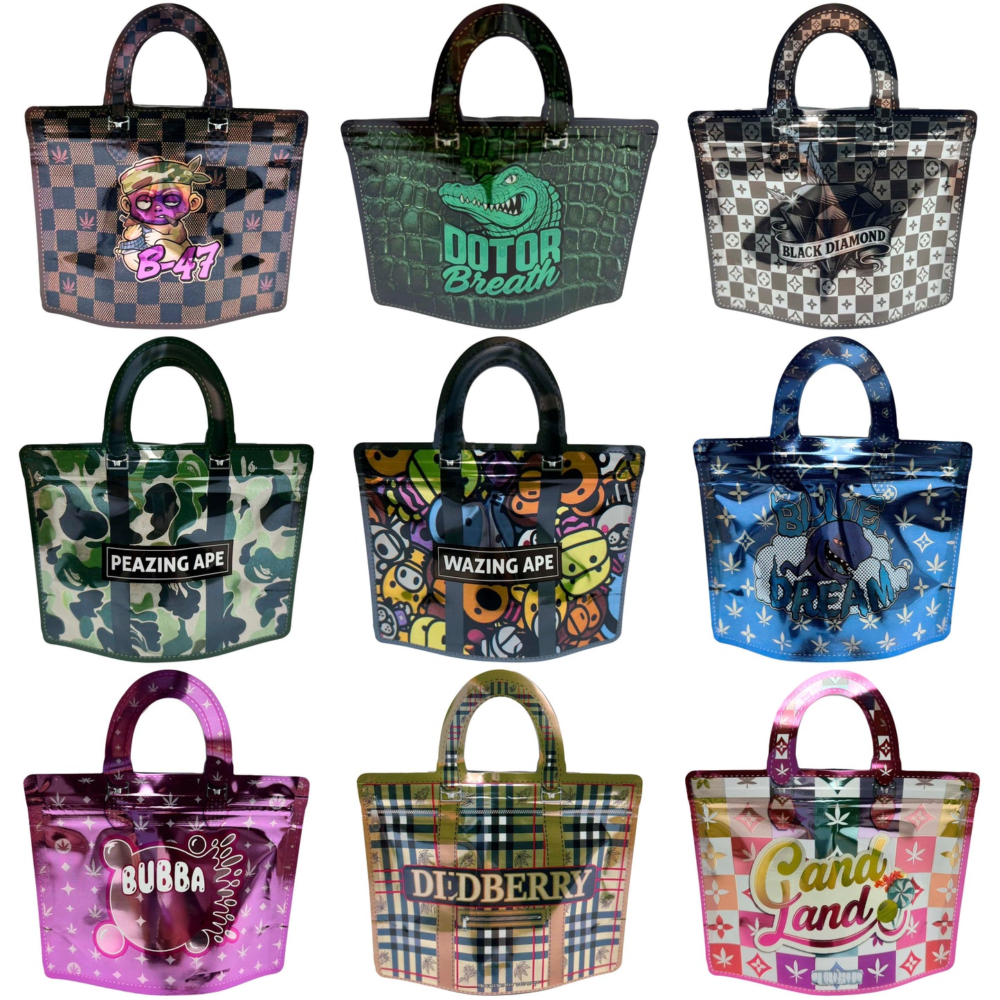 (50 Count) Handbag-Style Decorative Zip Foil Pouches – 9 Style Selection (A)