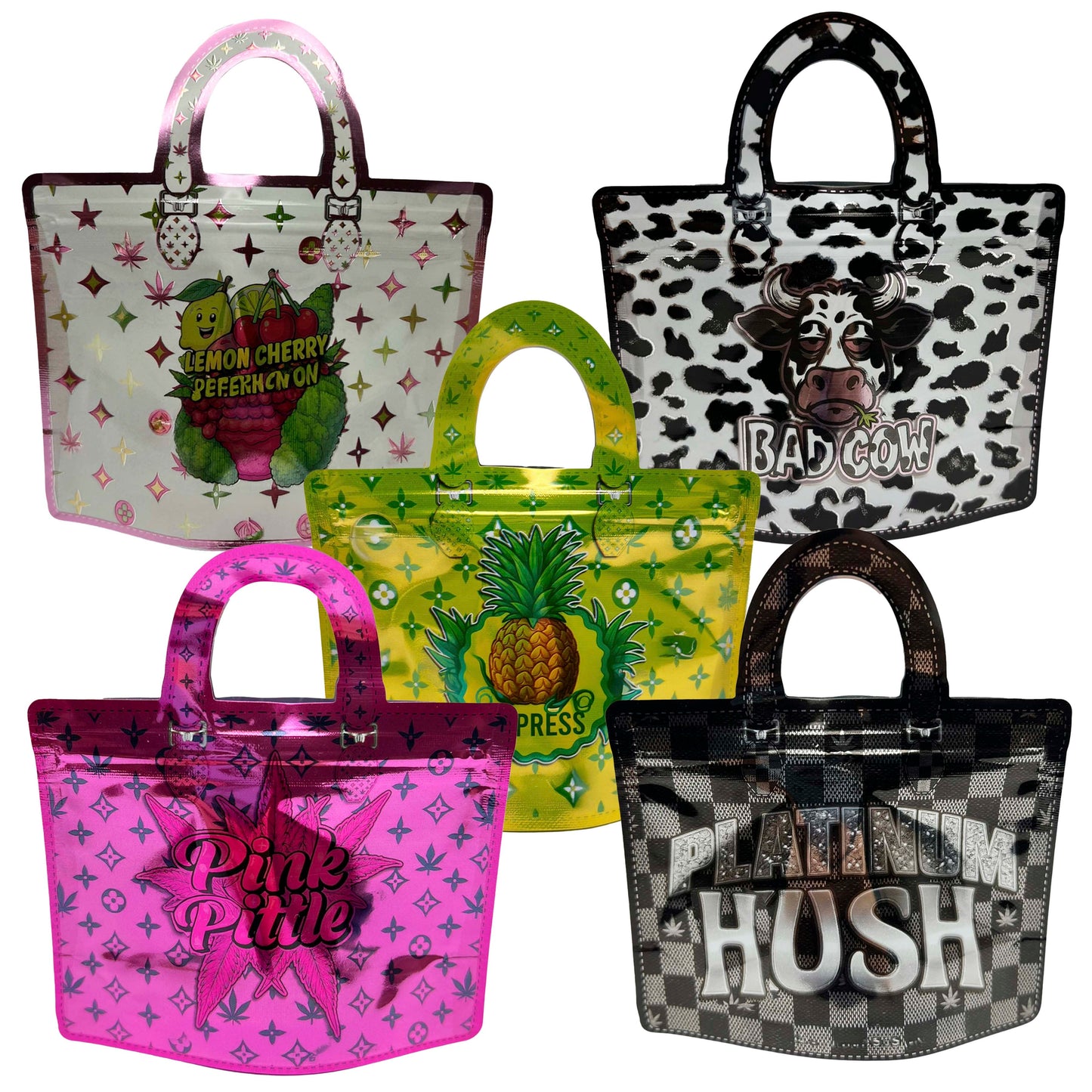 (50 Count) Handbag-Style Decorative Zip Foil Pouches – 5 Style Selection (D)