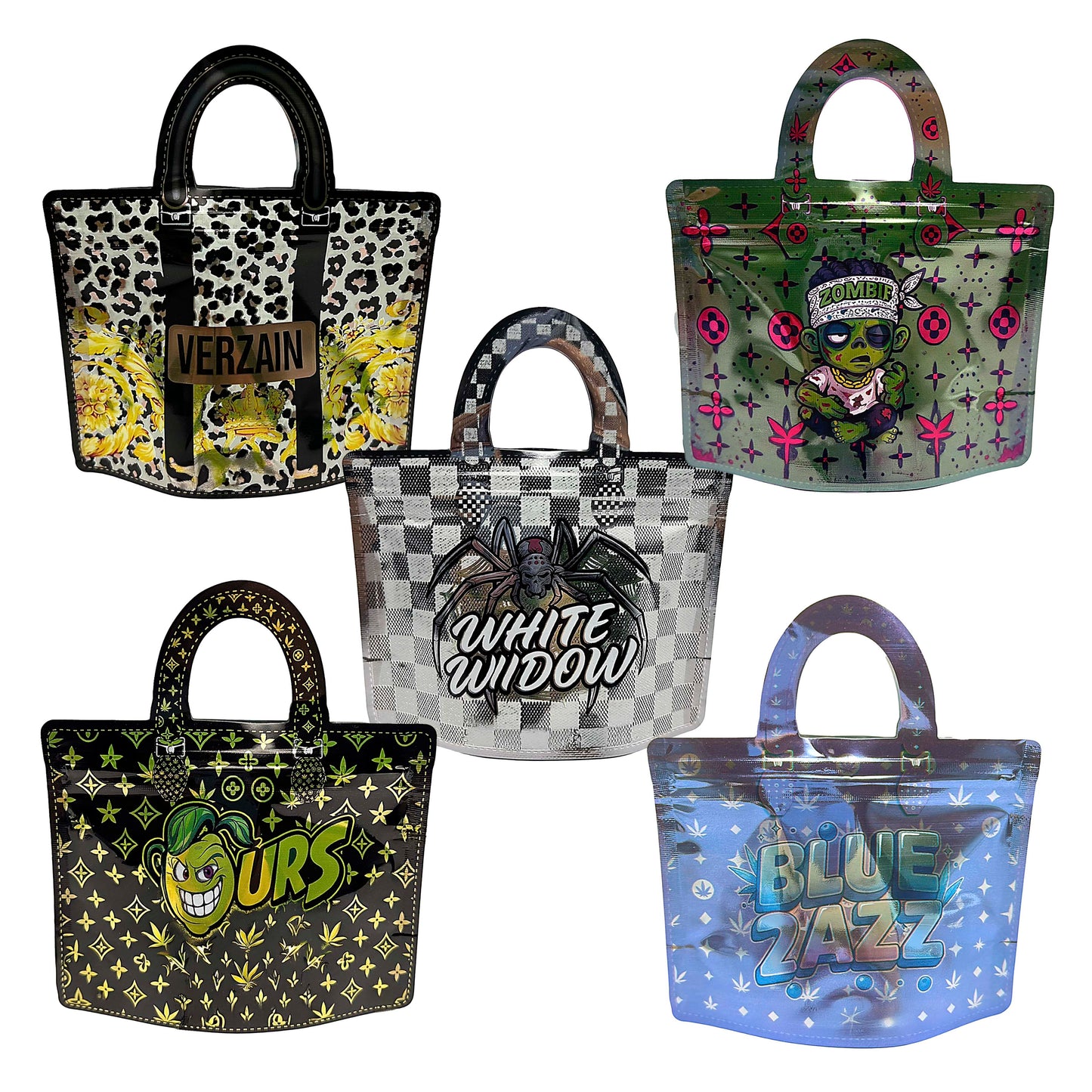 (50 Count) Handbag-Style Decorative Zip Foil Pouches – 5 Style Selection (F)