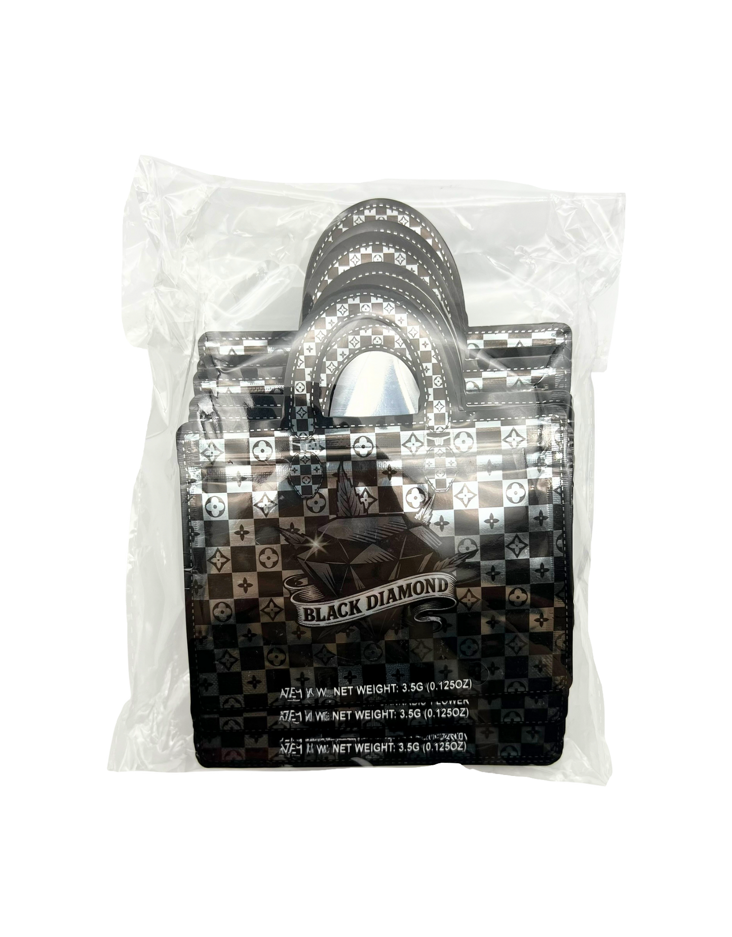 50 Count Decorative Handbag-Style Zip-Seal Foil Pouches (3.5"x4.5") Black Diamond
