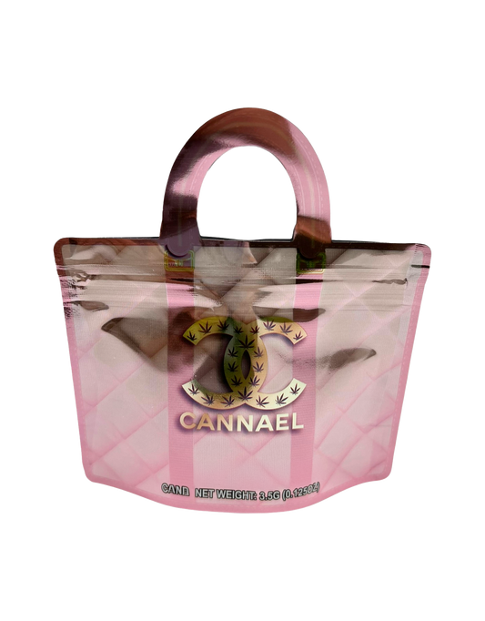 50 Pack - 3.5G Handbag Shaped Mylar Bags - Cannael Pink
