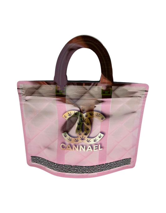 50 Pack - 3.5G Handbag Shaped Mylar Bags - Cannael Pink