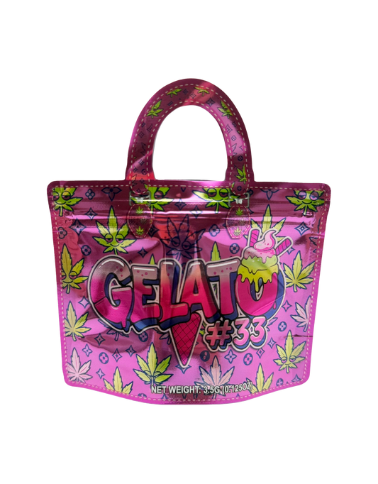 50 Pack - 3.5G Handbag Shaped Mylar Bags - Gelato#33