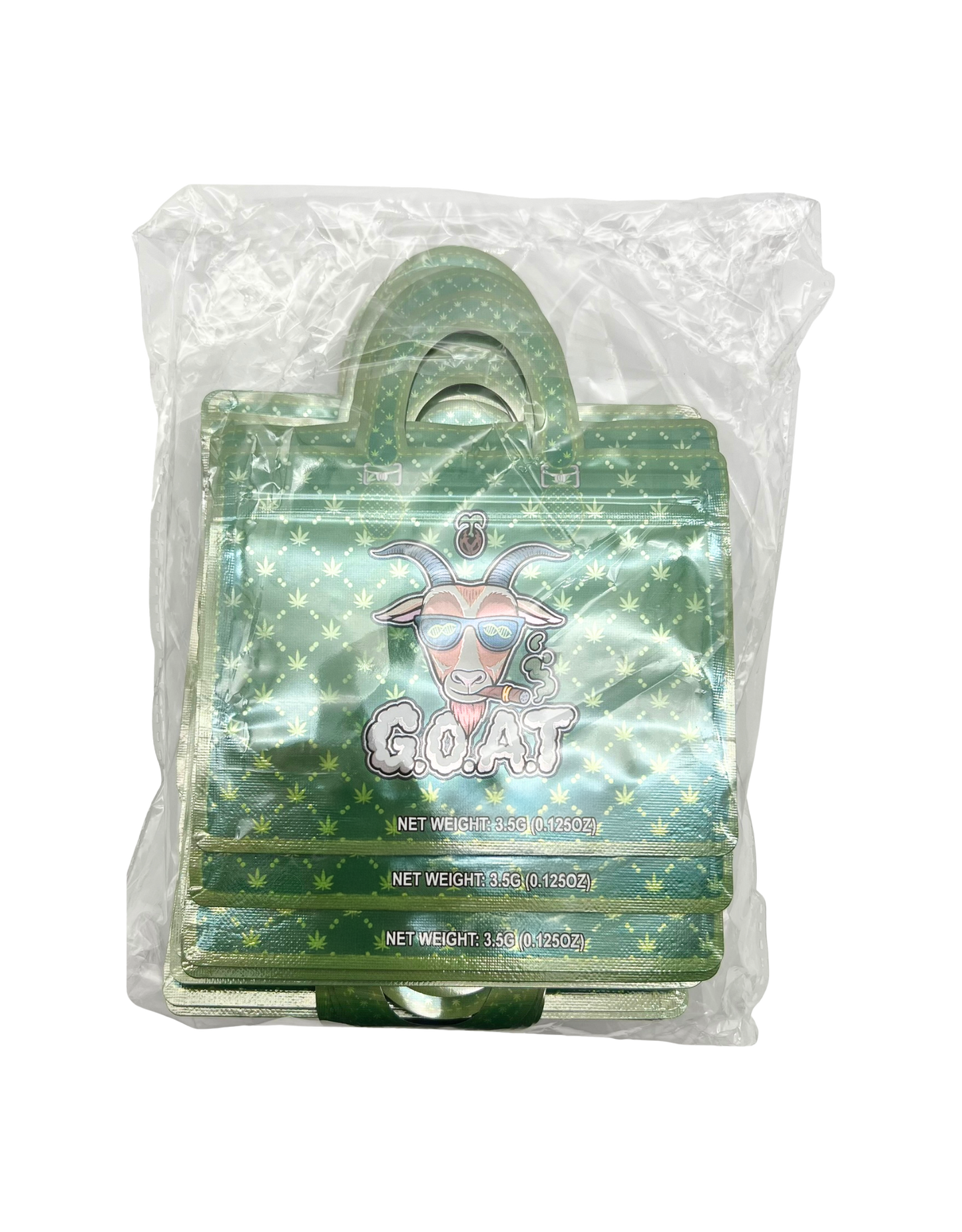 50 Count 4.5" - 3.5" Handbag-Style Mylar Bags  G.O.A.T.