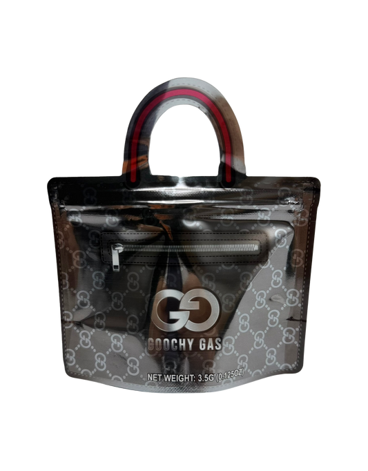 50 Pack - 3.5G Handbag Shaped Mylar Bags - Goochy Gas Brown