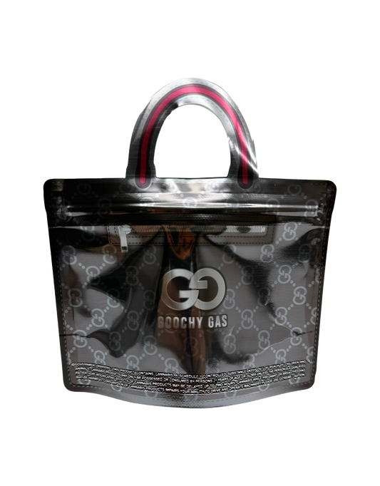 50 Pack - 3.5G Handbag Shaped Mylar Bags - Goochy Gas Brown