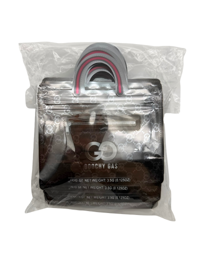 50 Count Decorative Handbag-Style Zip-Seal Foil Pouches (3.5"x4.5") Goo Pattern Brown