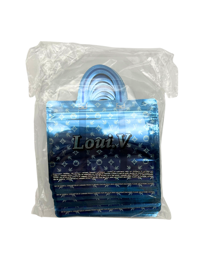 50 Count Decorative Handbag-Style Zip-Seal Foil Pouches (3.5"x4.5") Blue Luxe Pattern