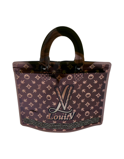 50 Count Decorative Handbag-Style Zip-Seal Foil Pouches (3.5"x4.5") Brown Luxe Pattern