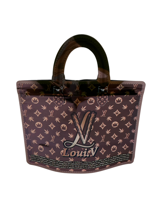 50 Pack - 3.5G Handbag Shaped Mylar Bags -  Loui V Brown