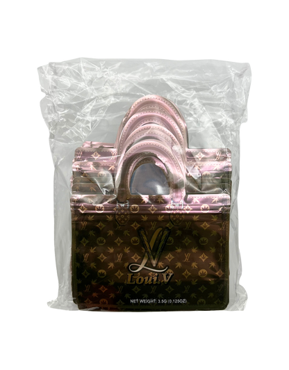 50 Count Decorative Handbag-Style Zip-Seal Foil Pouches (3.5"x4.5") Brown Luxe Pattern