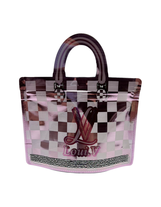 50 Pack - 3.5G Handbag Shaped Mylar Bags - Loui V Pink