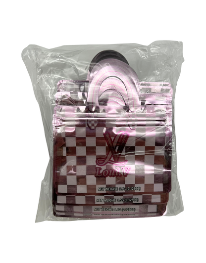 50 Count Decorative Handbag-Style Zip-Seal Foil Pouches (3.5"x4.5") Pink Luxe Pattern