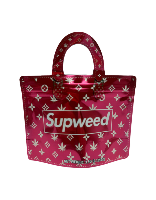 50 Pack - 3.5G Handbag Shaped Mylar Bags - Supweed Red