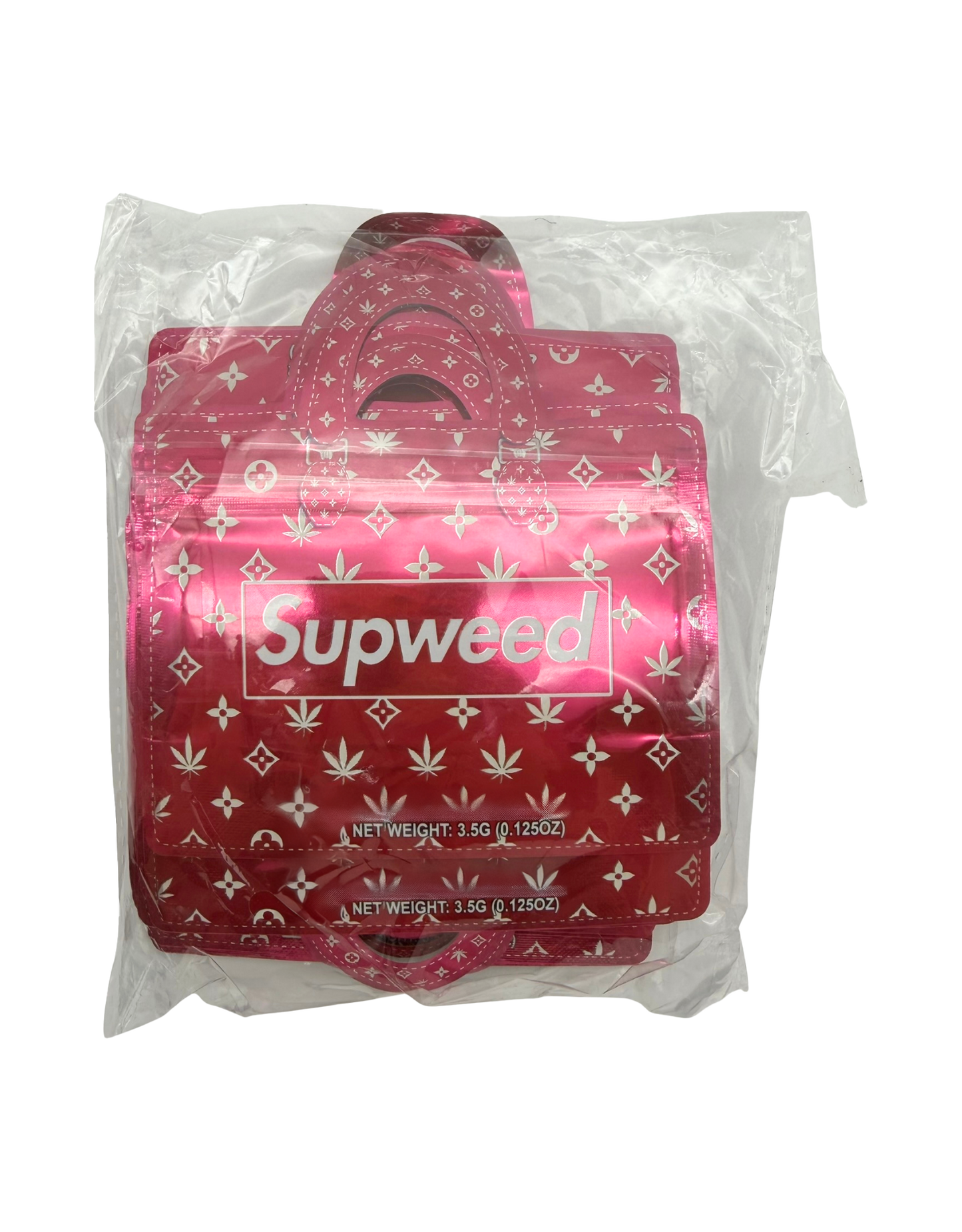 50 Pack - 3.5G Handbag Shaped Mylar Bags - Supweed Red
