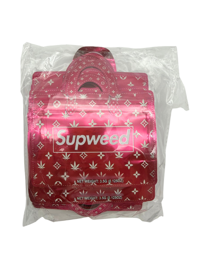 50 Pack - 3.5G Handbag Shaped Mylar Bags - Supweed Red
