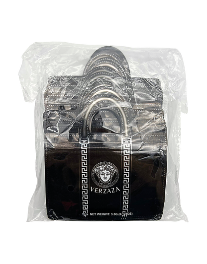 50 Count Decorative Handbag-Style Zip-Seal Foil Pouches (3.5"x4.5") Ver Pattern Black